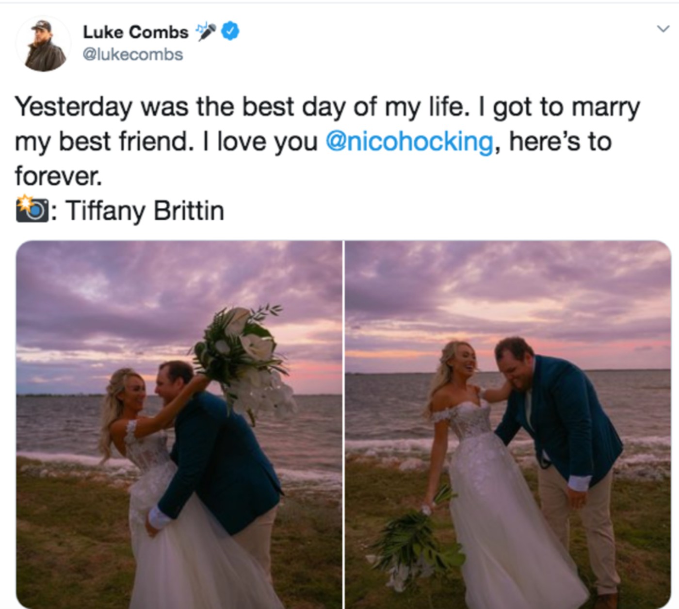 Luke Combs, Nicole Hocking Show Off Stunning Beachside Wedding Photo